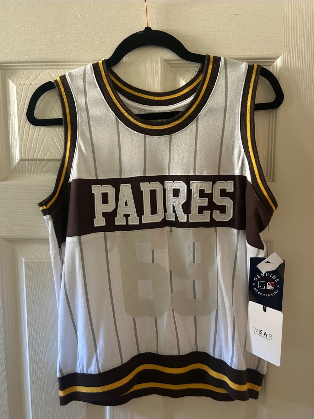 Genuine Merchandise Padres White Brown Gold Pinstripe Jersey Tank